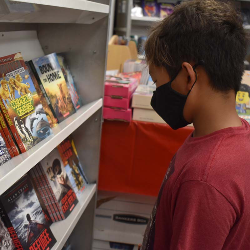 image of student looking at books